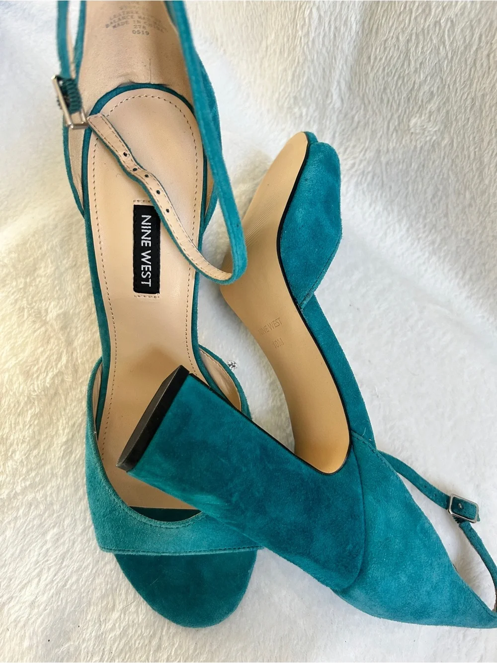 Nine West Teal Suede Slingback Block Heels